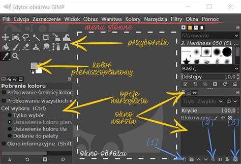Interfejs GIMP warstwy i pędzle