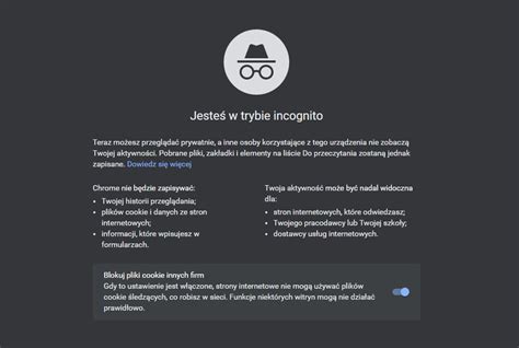 Ustawienia trybu prywatnego i cookies