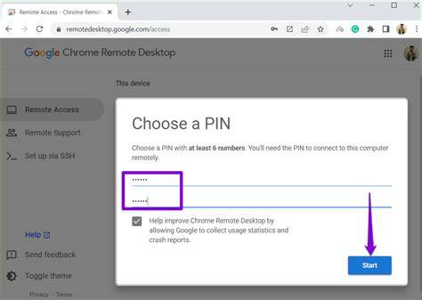 Interfejs Pulpitu zdalnego Chrome PIN