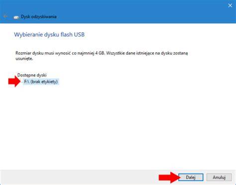 Wybór dysku flash USB i języka Windows