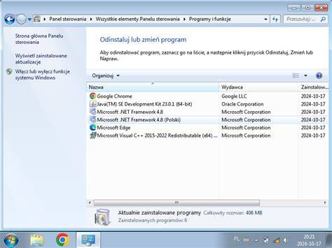 Lista zainstalowanych programów w Windows 7