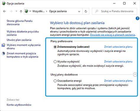 Opcje zasilania plan Wysoka wydajność