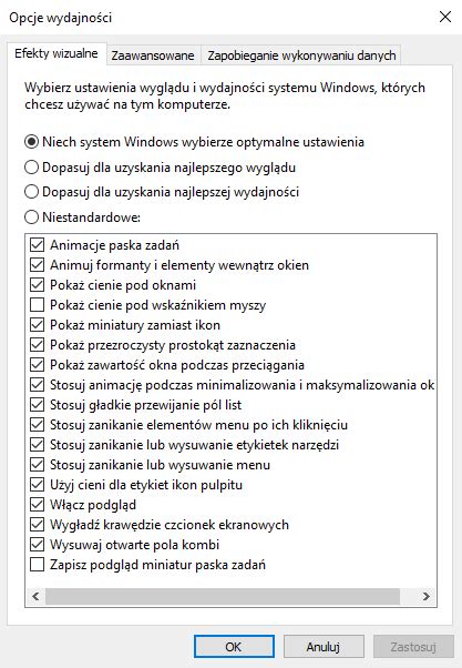 Efekty wizualne i wydajność Windows 7