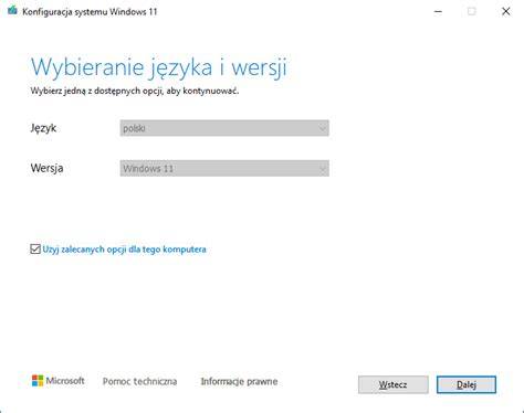 Wybór języka i klawiatury instalatora